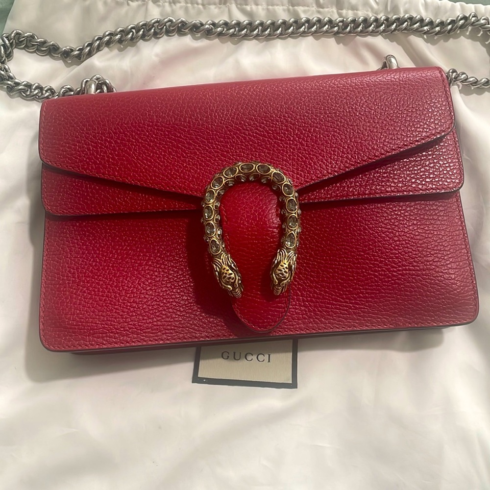 Dollar Calfskin Swarovski Crystal Small Dionysus Shoulder Bag Hibiscus Red